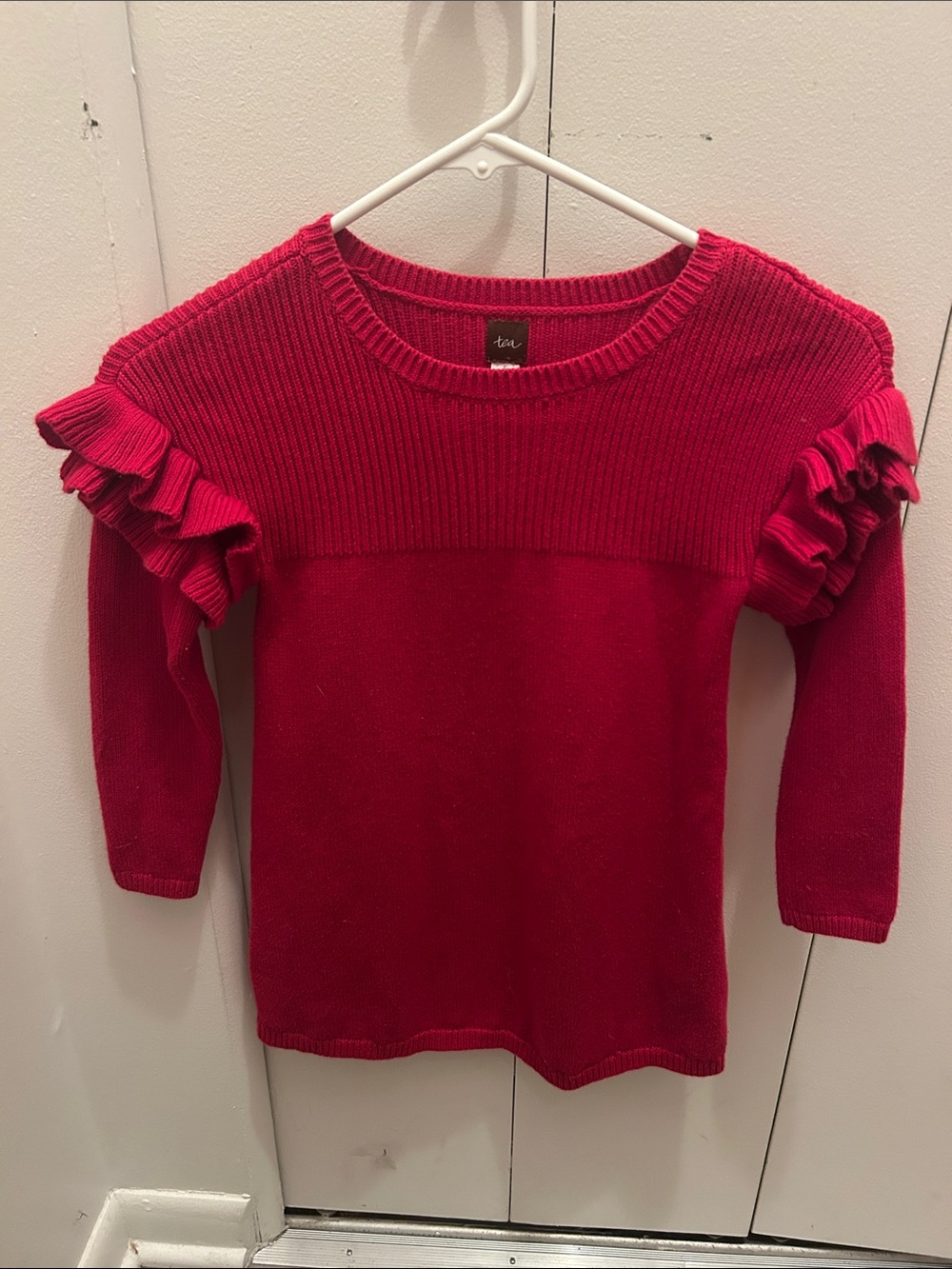 Girls Red Ruffle Sleeve Sweater Dress-Tea Collection